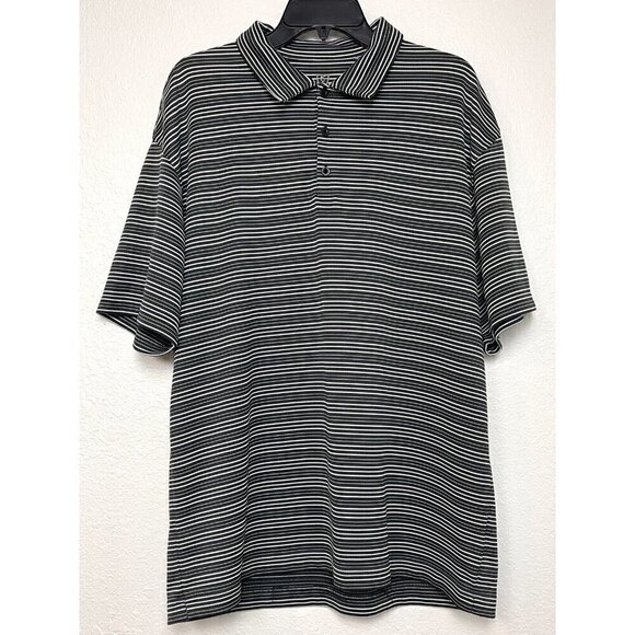 NIKE GOLF Fit Dry Performance Mens XL Black/White Striped S/S Polo Shirt EUC - Picture 1 of 8
